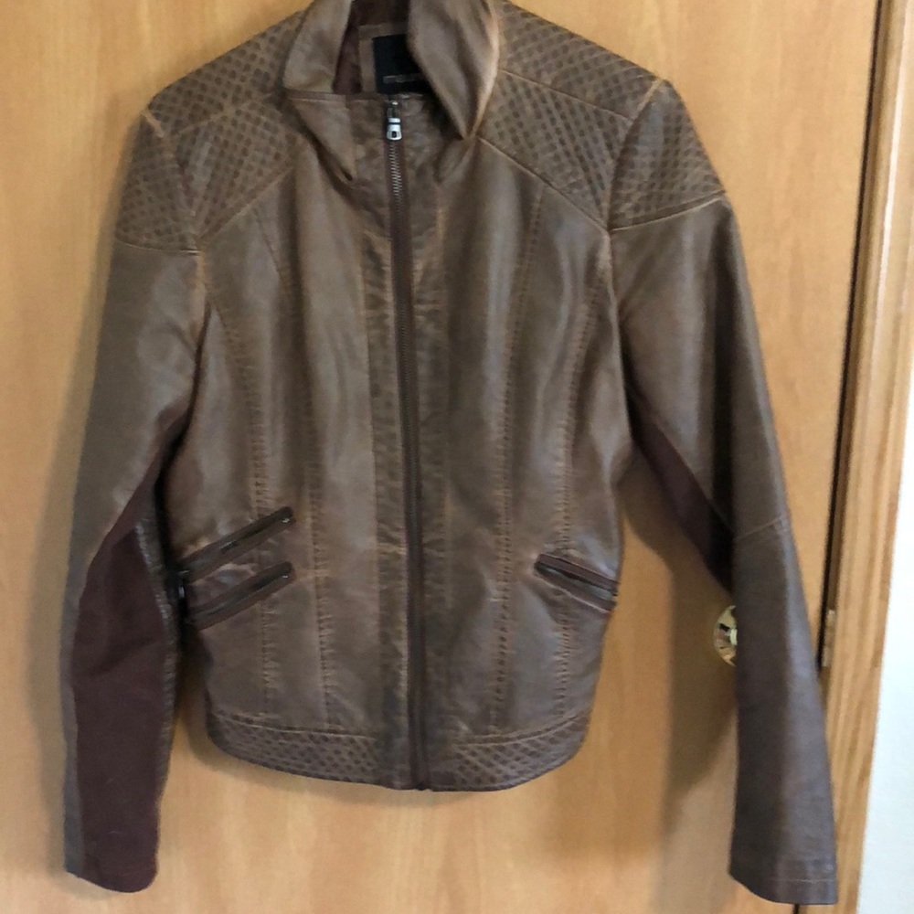 Distressed leather jacket